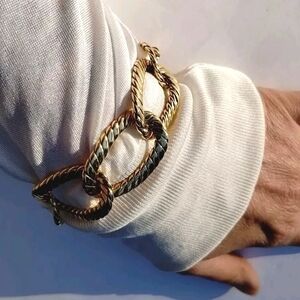 Lauren Ralph Lauren Gold Tone Large Twist Link Chain Bracelet Wide Chunky